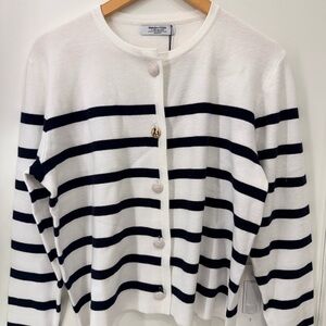 Women's Striped Cardigan Sweater - White and Navy